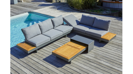 Salon de jardin d'angle VANUATU 6 places en bois d'acacia et aluminium - GRIS ANTHRACITE