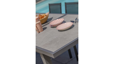 Table de jardin VENISE (190/250X95 cm) avec rallonge automatique en aluminium et céramique - GRIS ANTHRACITE