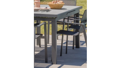 Table de jardin VENISE (190/250X95 cm) avec rallonge automatique en aluminium et céramique - GRIS ANTHRACITE