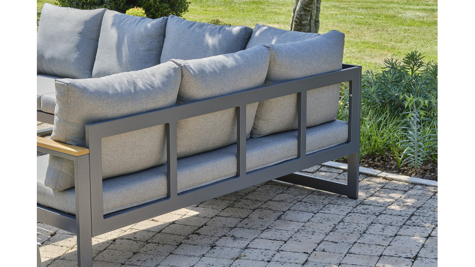 Ensemble repas de jardin YONAHA 7 places en aluminium et acacia - GRIS ANTHRACITE