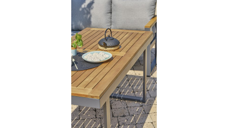 Ensemble repas de jardin YONAHA 7 places en aluminium et acacia - GRIS ANTHRACITE