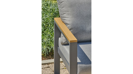 Ensemble repas de jardin YONAHA 7 places en aluminium et acacia - GRIS ANTHRACITE
