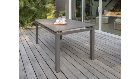 Table de jardin ZAHARA (180/240x100 cm) en aluminium avec rallonge automatique - TAUPE