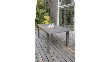 Table de jardin ZAHARA (180/240x100 cm) en aluminium avec rallonge automatique - TAUPE