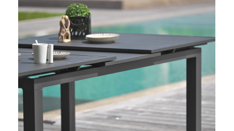 Table de jardin MIAMI (180/240X100 cm) en aluminium avec rallonge automatique - GRIS ANTHRACITE