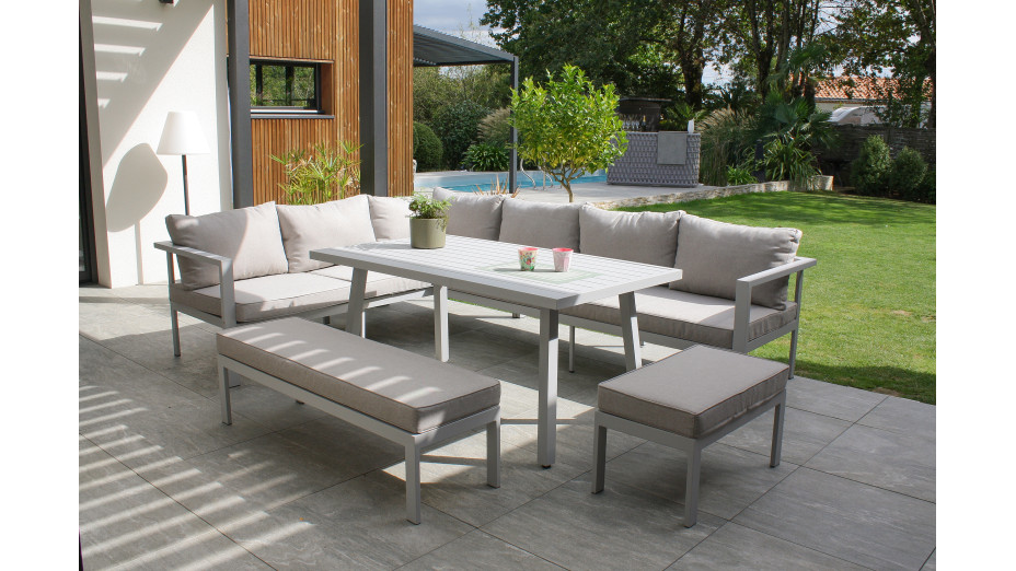 Ensemble repas de jardin ANTALYA 9 places en aluminium - GRIS