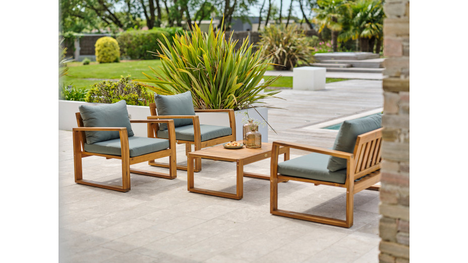 Salon bas de jardin ARACAJU 4 places en bois d'acacia - OLIVE