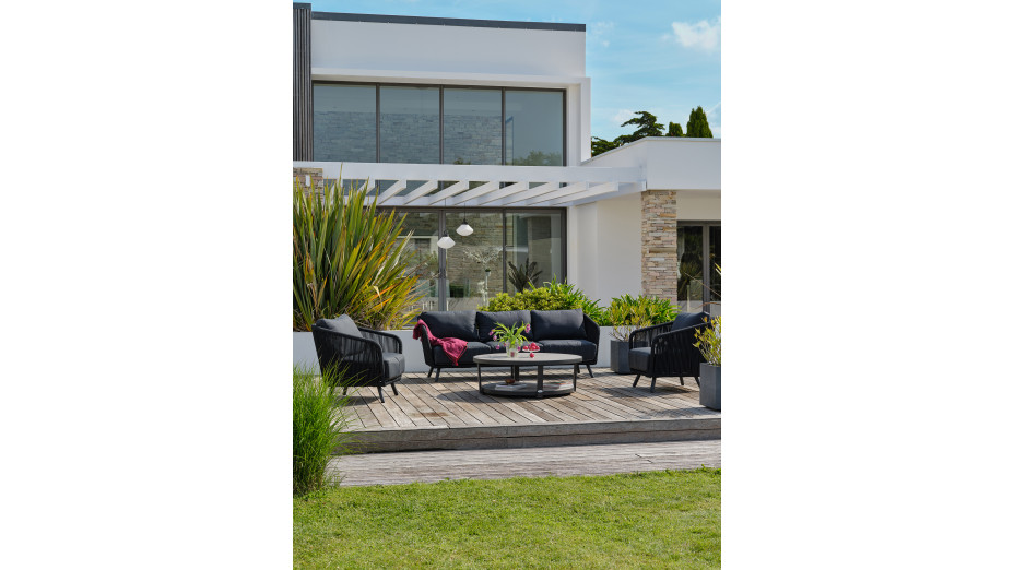 Salon bas de jardin BIARRITZ 5 places en aluminium et corde tissée - NOIR