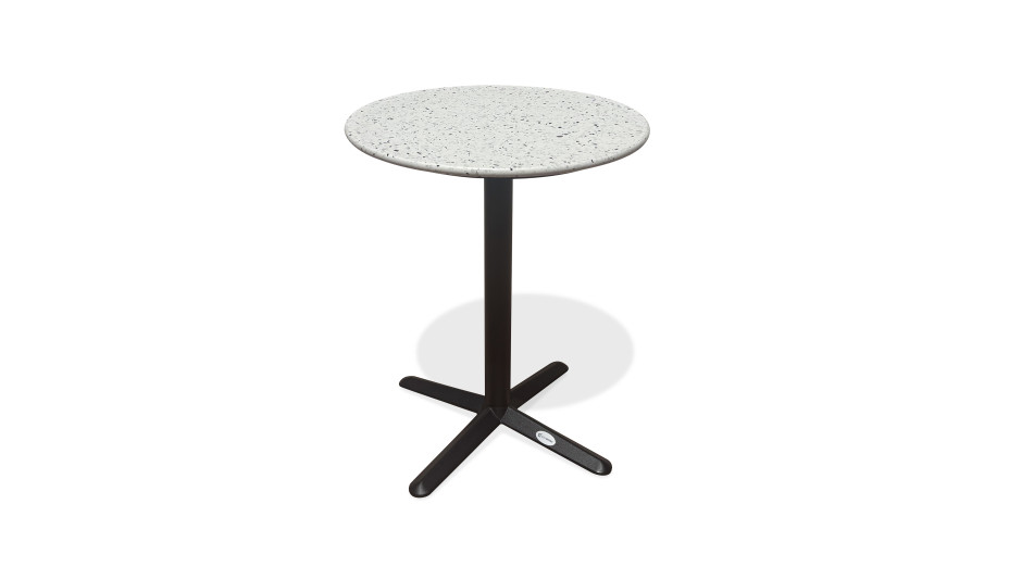 Table ronde de jardin BISTRO (diam. 60 cm) en acier noir et plateau terrazzo - BLANC