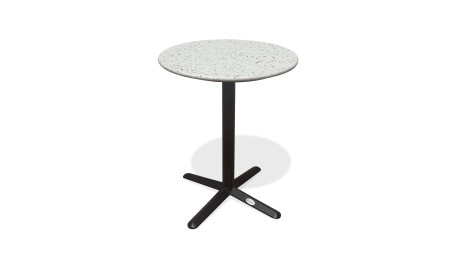 Table ronde de jardin BISTRO (diam. 60 cm) en acier noir et plateau terrazzo - BLANC