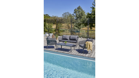 Salon bas de jardin CAMARGUE 4 places en corde tissée et aluminium - GRIS ANTHRACITE