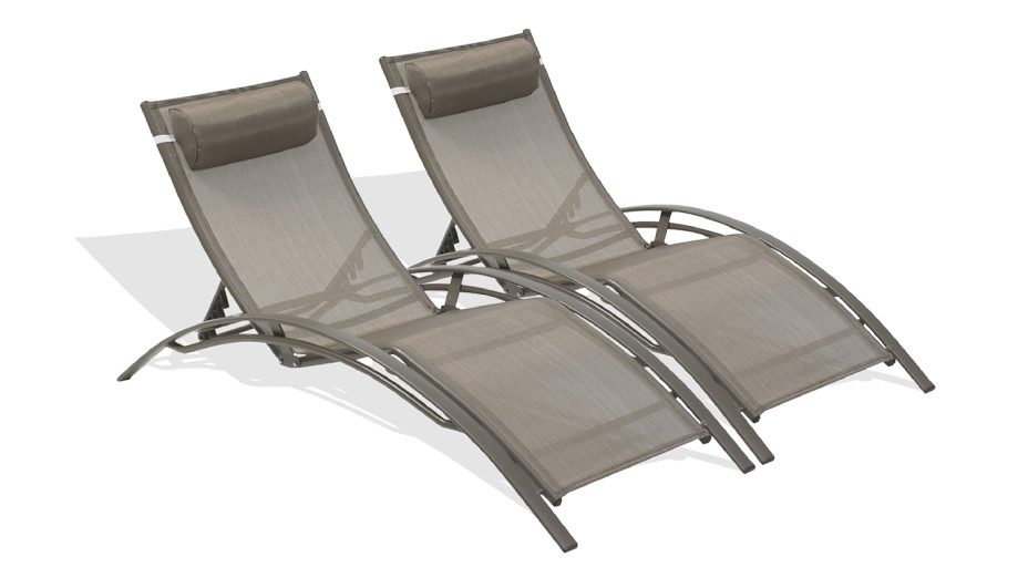 Lot composé de 2 bains de soleil CL76CAPPUCCINO (pré-montés) empilables