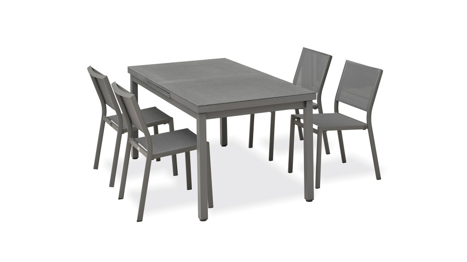 Lot composé d'une table de jardin DANIA-TB210-STONE-N avec rallonge et de 4 chaises STOCKHOLM-CH empilables