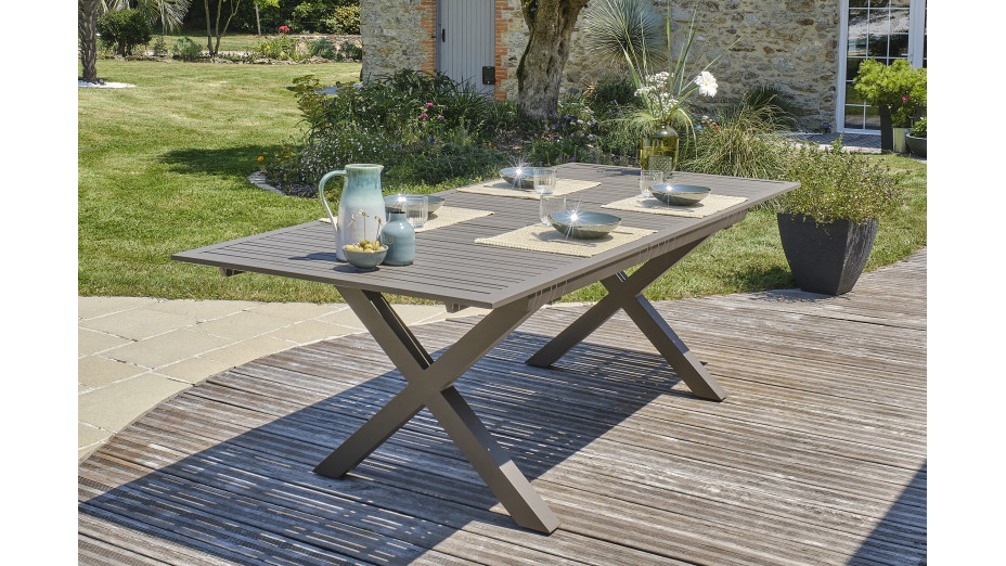 Table de jardin FLORIDE (180/240x100 cm) en aluminium avec rallonge automatique - QUARTZ