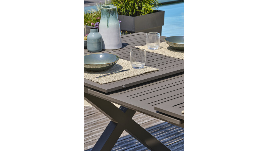 Table de jardin FLORIDE (180/240x100 cm) en aluminium avec rallonge automatique - QUARTZ