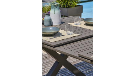 Table de jardin FLORIDE (180/240x100 cm) en aluminium avec rallonge automatique - QUARTZ