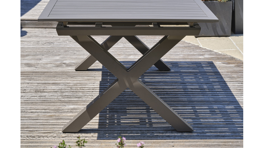 Table de jardin FLORIDE (180/240x100 cm) en aluminium avec rallonge automatique - QUARTZ