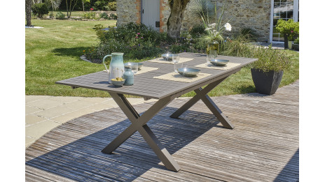 Lot composé d'une table de jardin FLORIDE-TB240-ALU-Q avec rallonge et de 6 fauteuils FLORIDE-FT-QUARTZ empilables