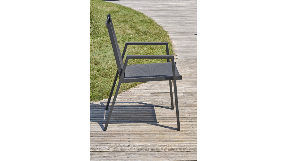 Lot composé d'une table de jardin FLORIDE-TB240-HPL-AW avec rallonge et de 6 fauteuils FLORIDE-FT-GRISANTH empilables