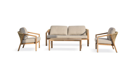 Salon bas de jardin GOYA 5 places en aluminium imitation bois - GRIS