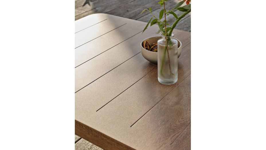 Salon bas de jardin GOYA 5 places en aluminium imitation bois - GRIS