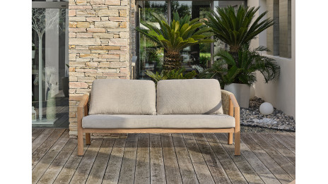 Salon bas de jardin GOYA 5 places en aluminium imitation bois - GRIS