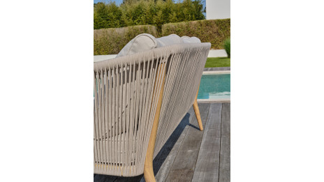 Salon bas de jardin IBARRA 5 places en aluminium imitation bois et corde tissée - ECRU