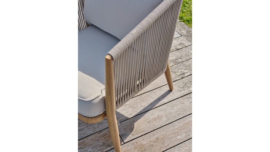 Salon bas de jardin IBARRA 5 places en aluminium imitation bois et corde tissée - ECRU
