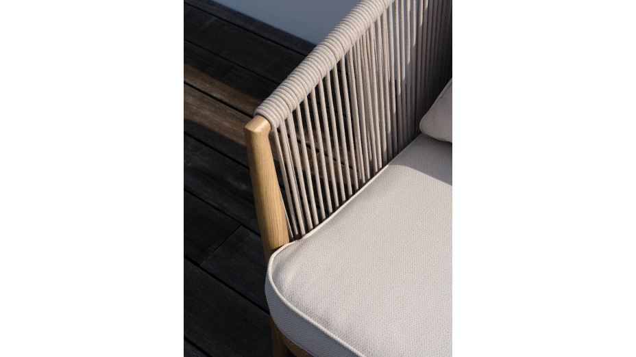 Salon bas de jardin IBARRA 5 places en aluminium imitation bois et corde tissée - ECRU