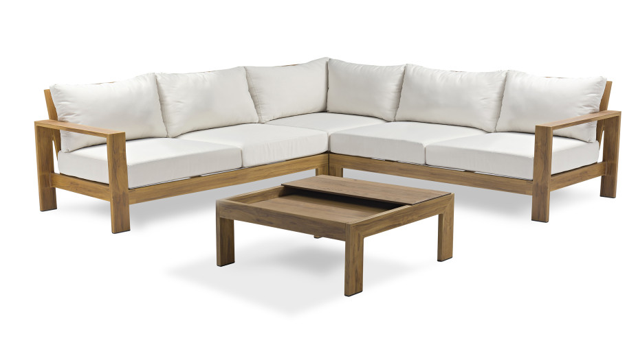 Salon de jardin d'angle MAJORQUE 5 places en aluminium effet bois - MARRON