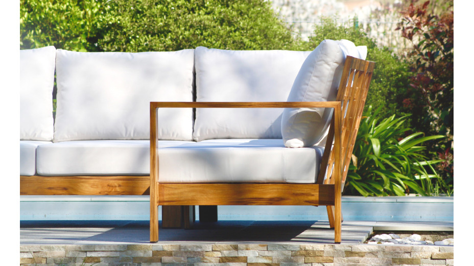 Salon de jardin d'angle MAJORQUE 5 places en aluminium effet bois - MARRON