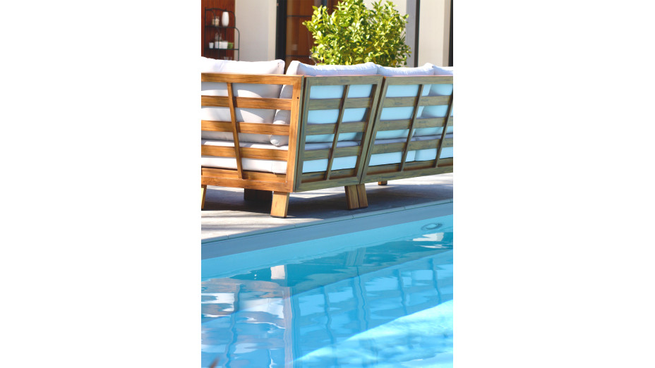 Salon de jardin d'angle MAJORQUE 5 places en aluminium effet bois - MARRON