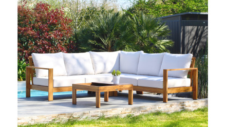Salon de jardin d'angle MAJORQUE 5 places en aluminium effet bois - MARRON