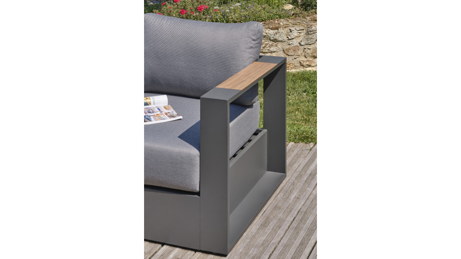Salon de jardin MANDELIEU 5 places en aluminium et accoudoirs en HPL - GRIS ANTHRACITE