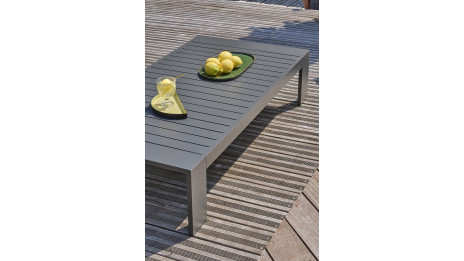 Salon de jardin MANDELIEU 5 places en aluminium et accoudoirs en HPL - GRIS ANTHRACITE