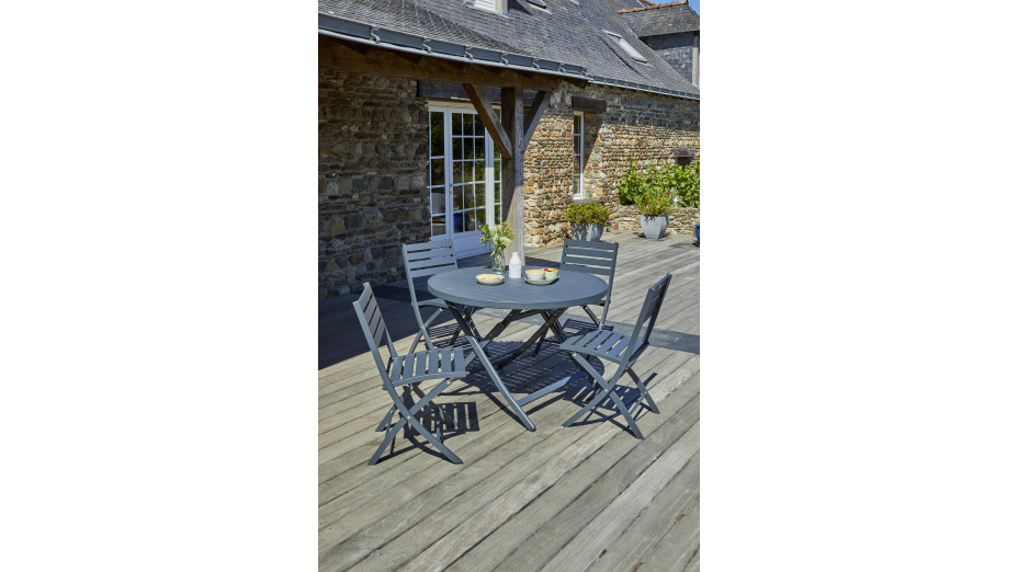 Lot composé d'une table de jardin MARIUS-TB110-GRISANT pliante et de 4 chaises MARIUS-CP-GRISANT pliantes