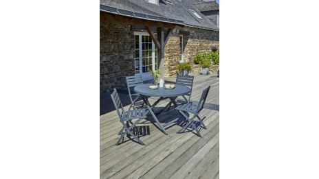 Lot composé d'une table de jardin MARIUS-TB110-GRISANT pliante et de 4 chaises MARIUS-CP-GRISANT pliantes