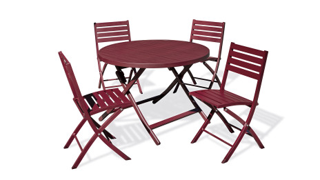 Lot composé d'une table de jardin MARIUS-TB110-CARMIN pliante et de 4 chaises MARIUS-CP-CARMIN pliantes