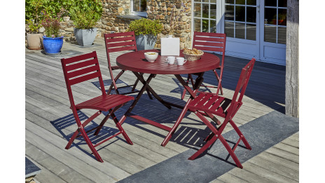 Lot composé d'une table de jardin MARIUS-TB110-CARMIN pliante et de 4 chaises MARIUS-CP-CARMIN pliantes