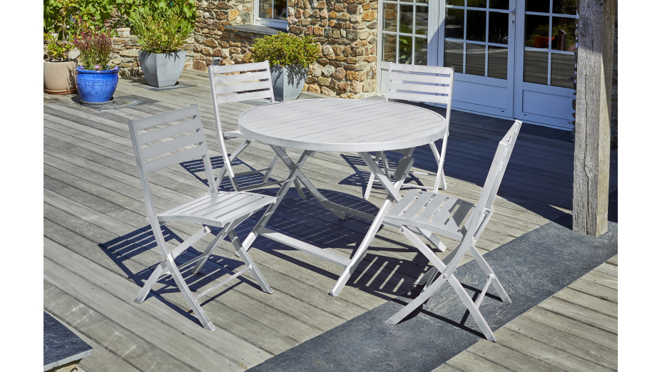 Lot composé d'une table de jardin MARIUS-TB110-GRIS pliante et de 4 chaises MARIUS-CP-GRIS pliantes