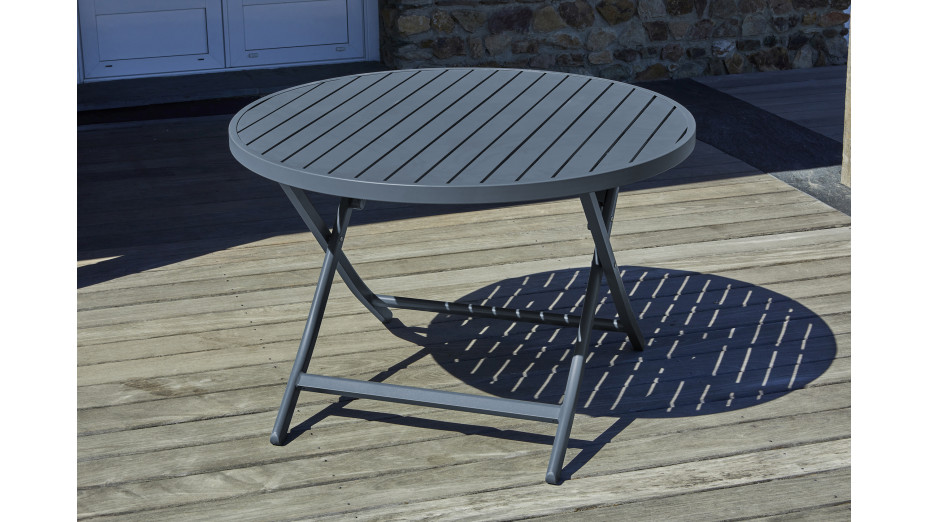 Table de jardin pliante MARIUS (diam. 110 cm) en aluminium - GRIS ANTHRACITE