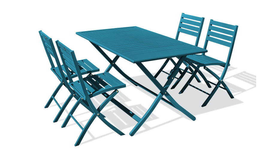 Lot composé d'une table de jardin MARIUS-TB140-CANARD pliante et de 4 chaises MARIUS-CP-CANARD pliantes