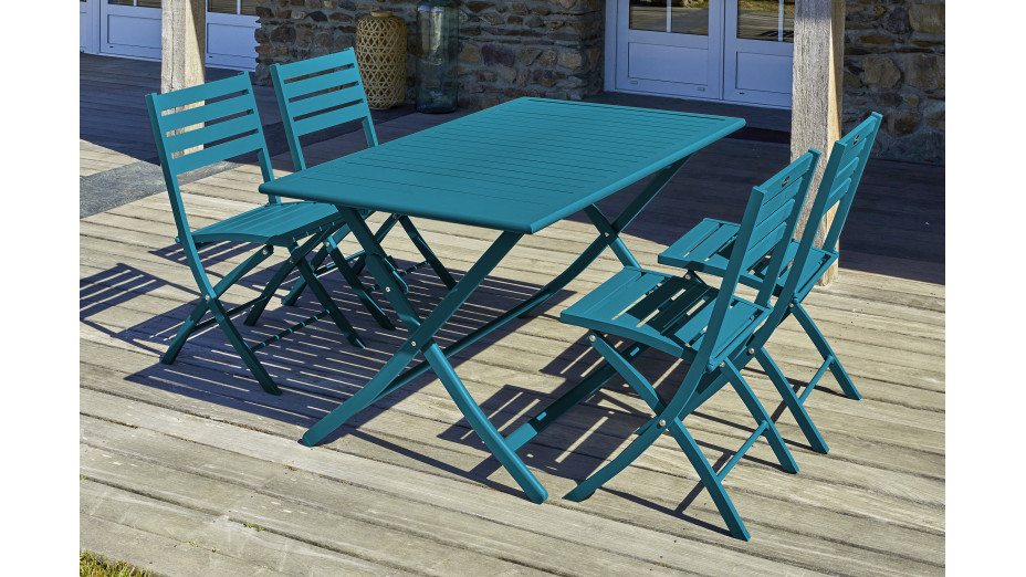Lot composé d'une table de jardin MARIUS-TB140-CANARD pliante et de 4 chaises MARIUS-CP-CANARD pliantes