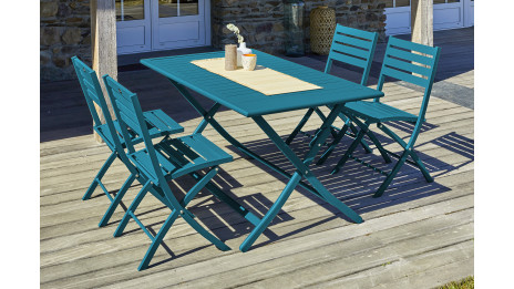 Lot composé d'une table de jardin MARIUS-TB140-CANARD pliante et de 4 chaises MARIUS-CP-CANARD pliantes