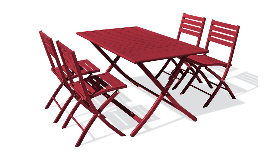 Lot composé d'une table de jardin pliante MARIUS-TB140-CARMIN et de 4 chaises MARIUS-CP-CARMIN pliantes