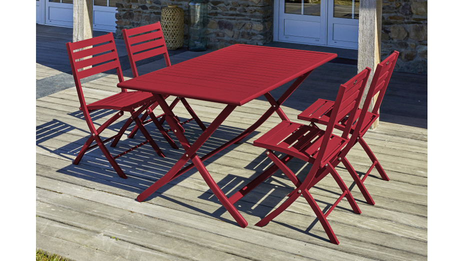 Lot composé d'une table de jardin pliante MARIUS-TB140-CARMIN et de 4 chaises MARIUS-CP-CARMIN pliantes