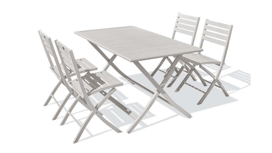 Lot composé d'une table de jardin MARIUS-TB140-GRIS pliante et de 4 chaises MARIUS-CP-GRIS pliantes