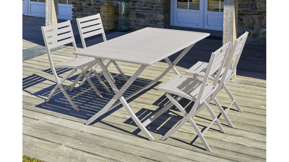Lot composé d'une table de jardin MARIUS-TB140-GRIS pliante et de 4 chaises MARIUS-CP-GRIS pliantes