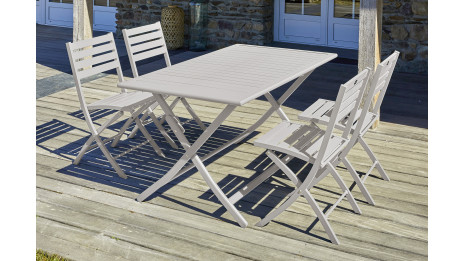 Lot composé d'une table de jardin MARIUS-TB140-GRIS pliante et de 4 chaises MARIUS-CP-GRIS pliantes