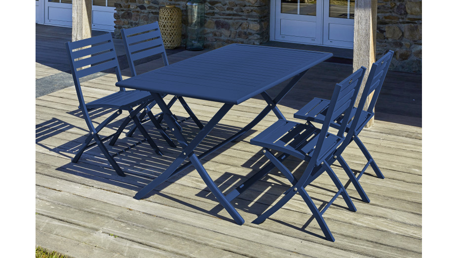 Lot composé d'une table de jardin MARIUS-TB140-MARINE pliante et de 4 chaises MARIUS-CP-MARINE pliantes